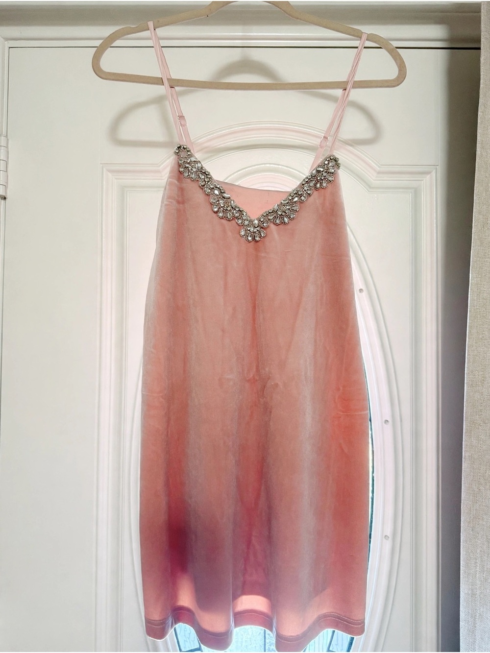 Crystal-Embellished Pink Slip Dress